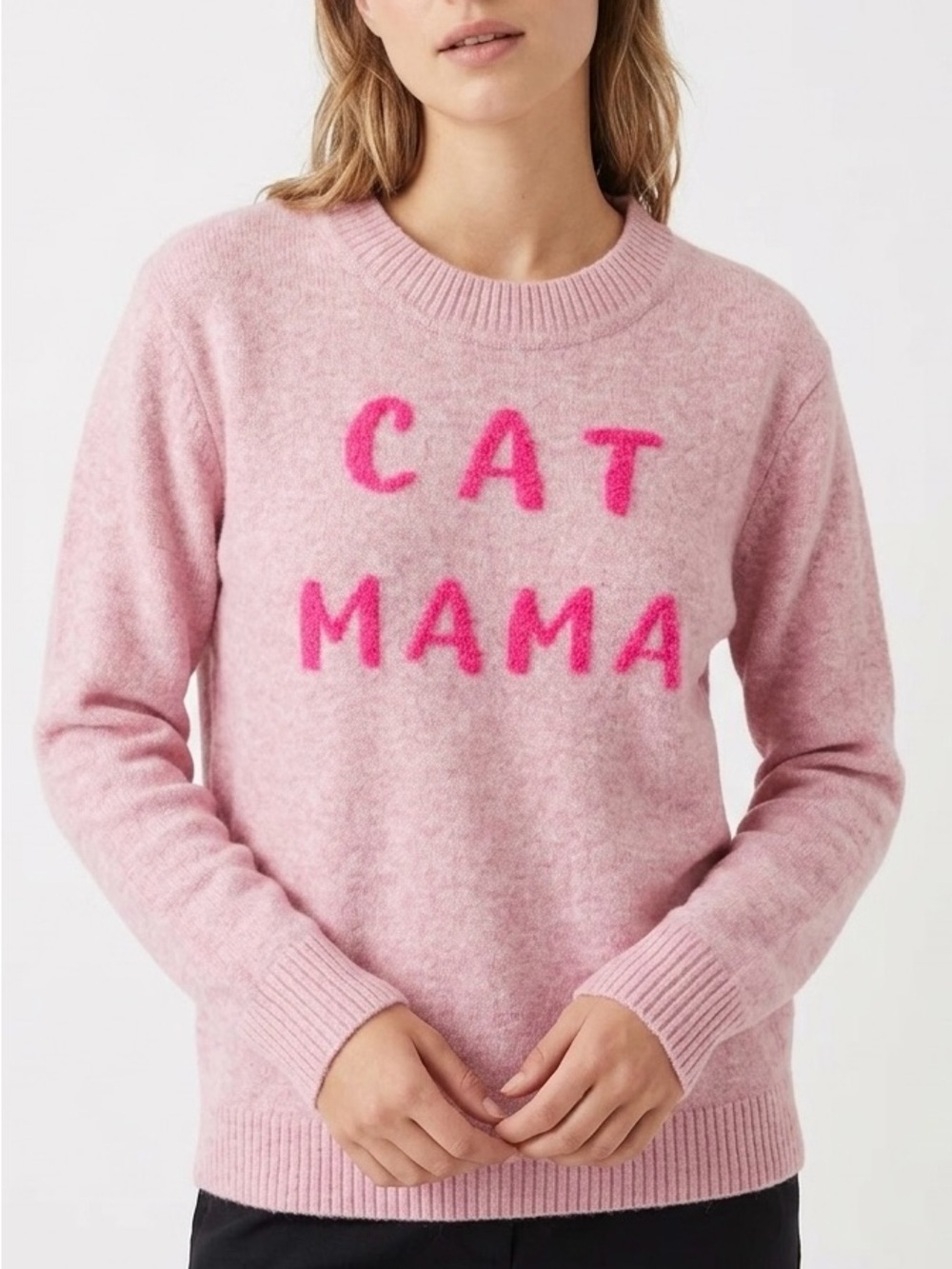 Loft Pink Cat Mama Intarsia Graphic Sweater Size S Coquette Feminine Preppy